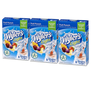 Wyler’s Light Singles-To-Go Sugar Free Drink Mix, Fruit Punch, 8 CT Per Box (Pack of 3)
