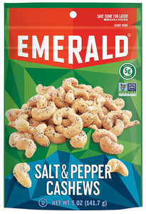 Emerald Nuts, Salt and Pepper Cashews, Stand Up Resealable Bag, 5 Ounce