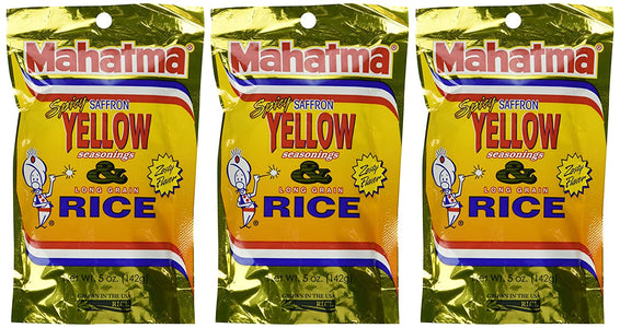 Mahatma Spicy Saffron Yellow Seasonings & Long Grain Rice - Zesty Flavor - Net Wt. 5 OZ (142 g) - Pack of 3