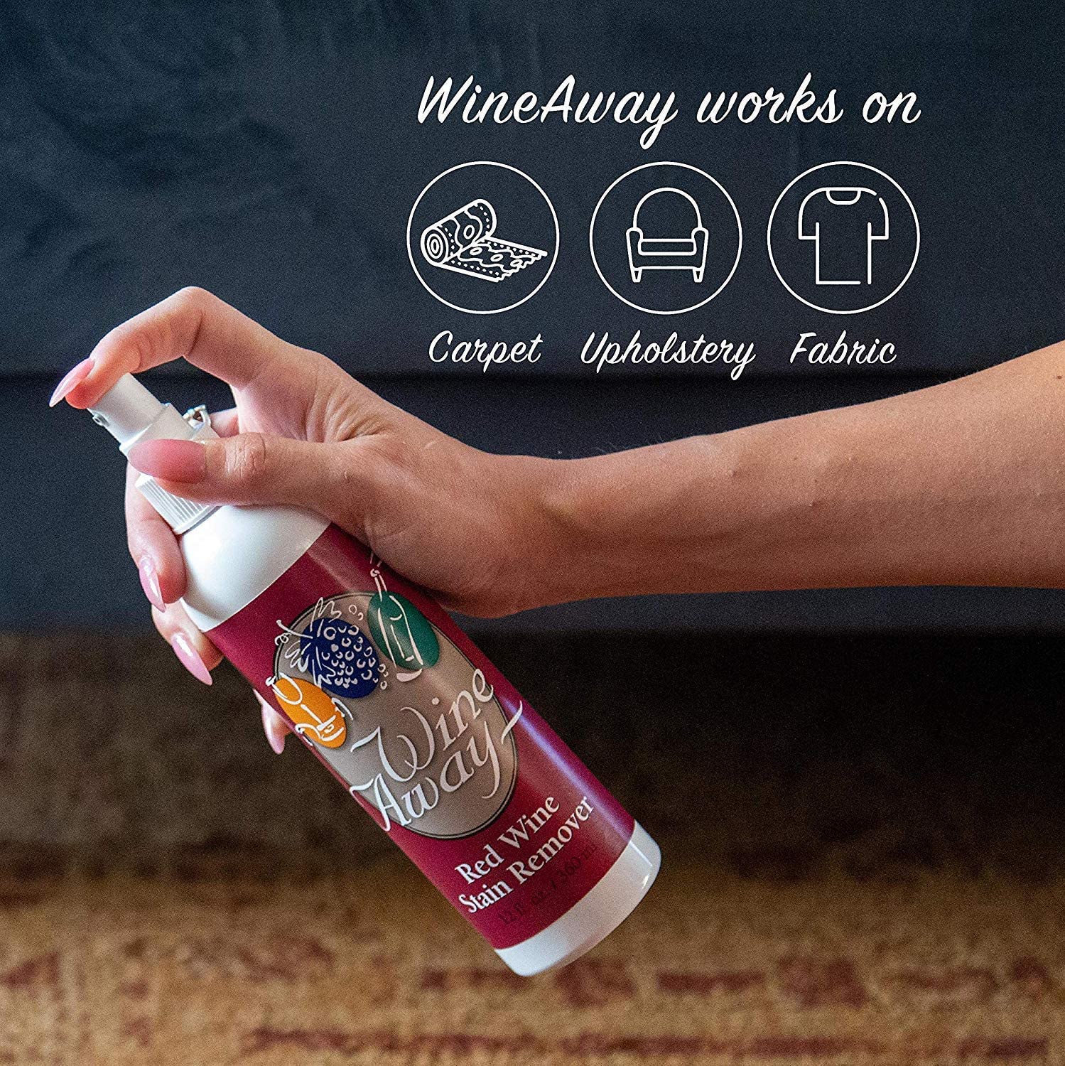 Wine Away Red Wine Stain Remover - Perfect Fabric Upholstery and Carpet Cleaner Spray Solution - Removes Wine Spots - Spray and Wash Laundry to Vanish Stain - Wine Out - Zero Odor - 12 Ounce, 2 Pack