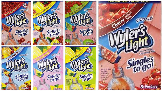 Wyler's Light Singles to Go Bundle, 8 packet/box (Pack of 7) includes 8-Packets Pink Lemonade, Fruit Punch, Cherry Limeade, Cool Raspberry, Cherry, Raspberry Lemonade, Lemonade (56 PACKETS)