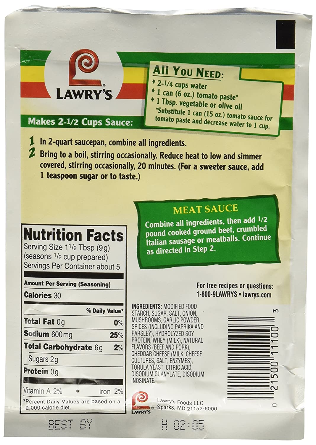 Lawry's Original Spaghetti Sauce Mix 3 pack