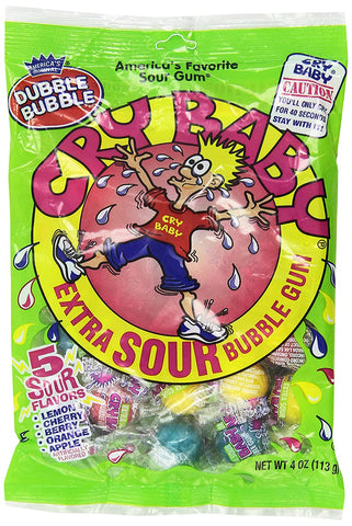 Image of Cry Baby Extra Sour Bubble Gum (4 oz Bags) 3 Pack