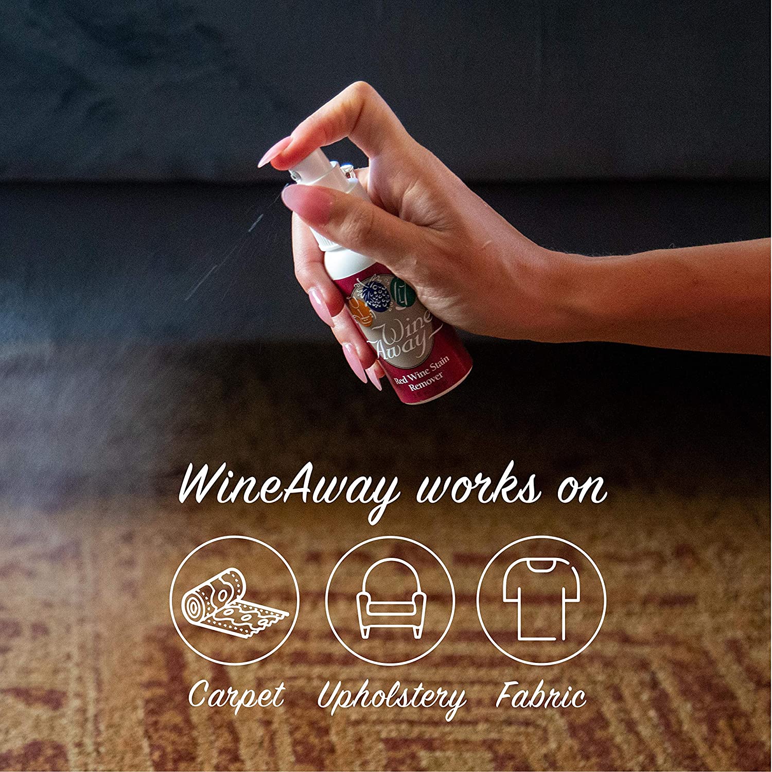 Wine Away Red Wine Stain Remover - Perfect Fabric Upholstery and Carpet Cleaner Spray Solution - Removes Wine Spots - Spray and Wash Laundry to Vanish Stain - Wine Out - Zero Odor - 12 Ounce + 2 Ounce